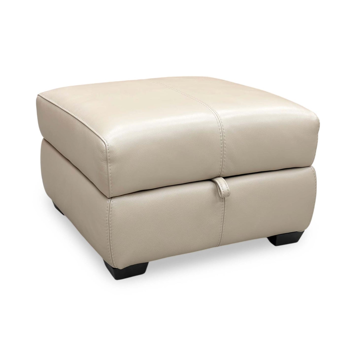 Full view of the World of Leather ‘Elixir’ Pebble Cream Leather Storage Footstool, showing the premium pebble-grained leather and modern cushioned top.