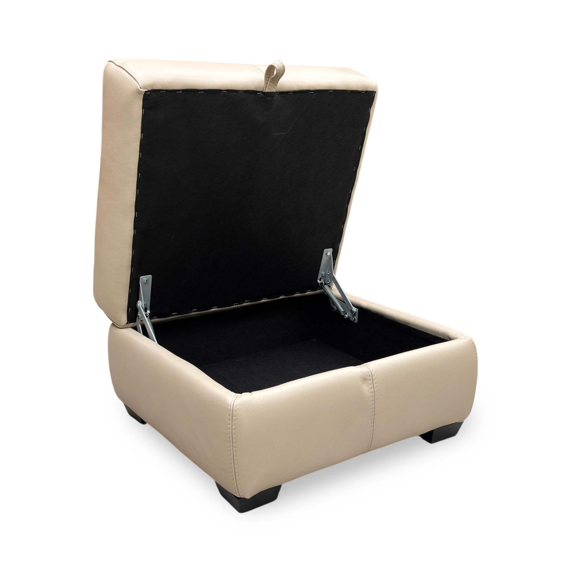 Side profile view emphasizing the low-profile chrome legs and the clean, modern lines of the footstool design.