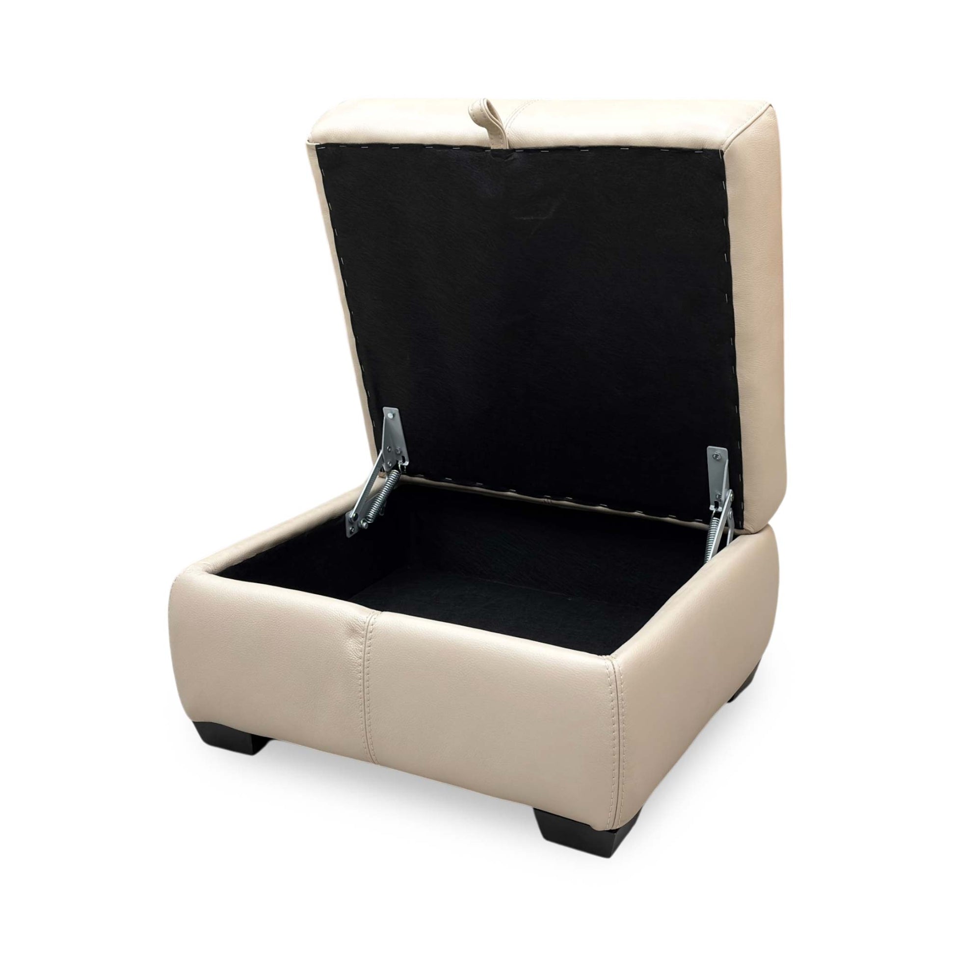 Side profile view emphasizing the low-profile chrome legs and the clean, modern lines of the footstool design.