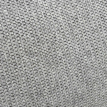 Close-up shot of the premium light grey fabric upholstery on the Nicoletti Davide chair, highlighting the fine texture, quality weave, and precise hand-stitching.