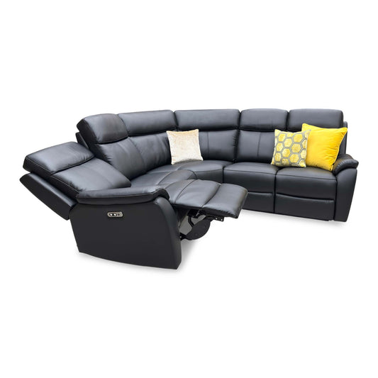 ‘Kingsmere' Black Leather Power Recliner Corner Sofa