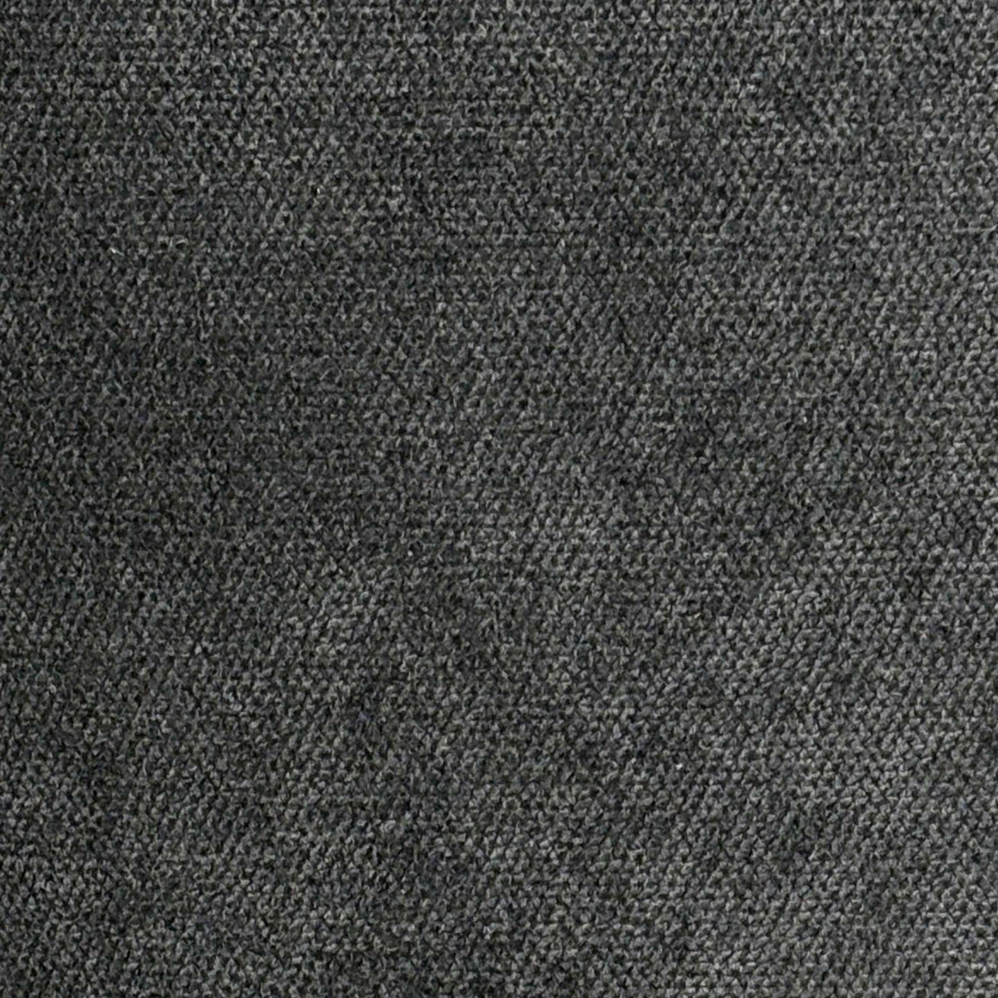 High-definition close-up shot of the charcoal fabric upholstery, highlighting its fine textured weave, rich dark grey tonal depth, and high-quality tailored seams.