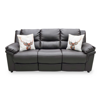 Front view the Albion 3-seater sofa, showcasing the supple texture of the faux leather, cushion bounce recovery, and full high-back frame stability.