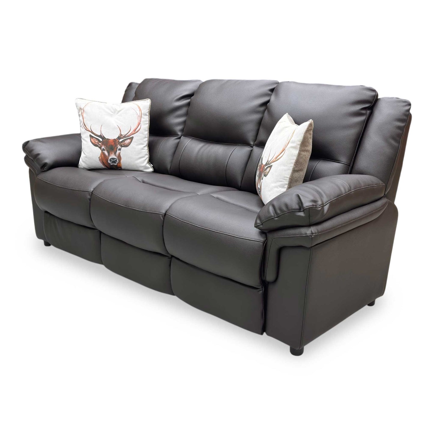 Side profile view of the sofa, emphasizing the supportive ergonomic curve of the high backrest, wrapped arm pillowing, and its traditional living room footprint.