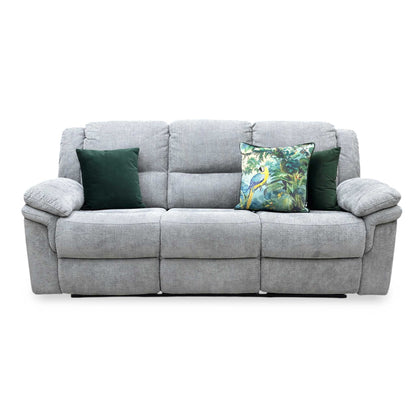 Front view  of the Albion sofa with the two outer seats fully reclined, displaying the extended footrests and the deep, comfortable lounging profile.