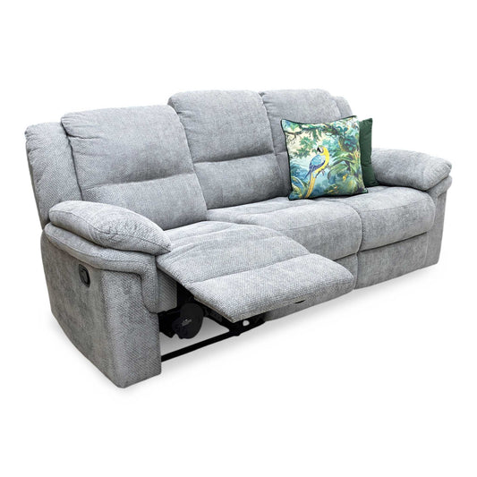 ‘Albion' Grey Chunky Weave 3 Seater High Back Manual Recliner Sofa