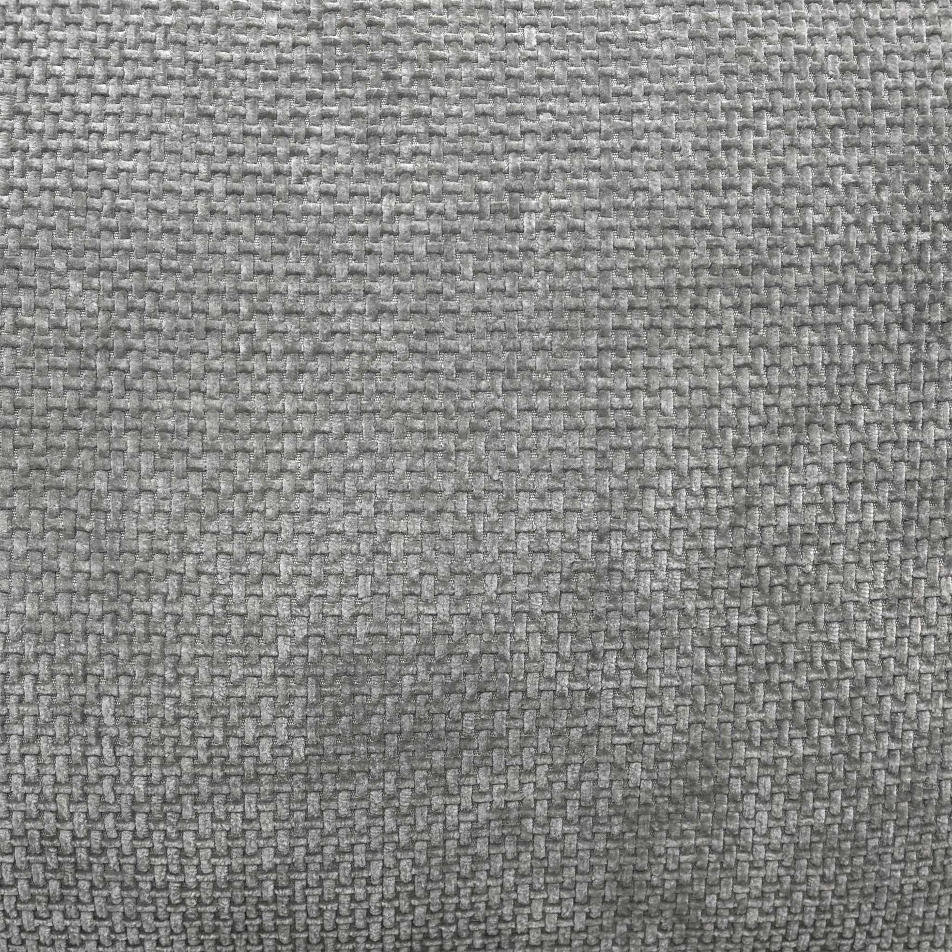 High-definition close-up shot of the grey chunky weave fabric, highlighting the rich, multi-tonal textured yarn, durable weave pattern, and premium tailored stitching.