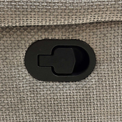 Detail shot focusing on the sturdy manual recliner release latch and the heavy-duty steel mechanism underneath, showcasing the high-quality build and structural durability.