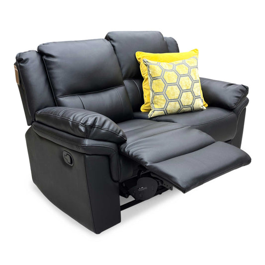 ‘Albion' Black Faux Leather High Back 2 Seater Sofa