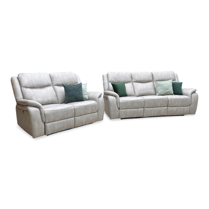 Side view of the integrated power reclining mechanism, showing the quiet operation of the footrest and backrest adjustments via the side touch controls.