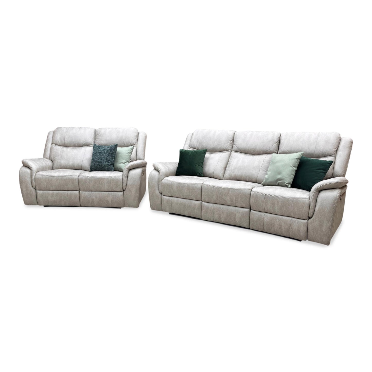 Side view of the integrated power reclining mechanism, showing the quiet operation of the footrest and backrest adjustments via the side touch controls.