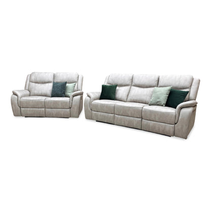 Side view of the integrated power reclining mechanism, showing the quiet operation of the footrest and backrest adjustments via the side touch controls.