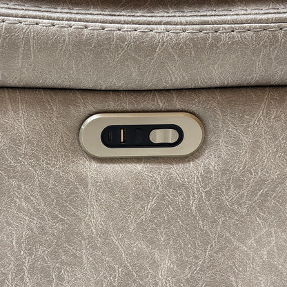 Close-up shot of the integrated sleek power control panel on the outer armrest, displaying the smooth touch buttons and handy built-in USB charging port.