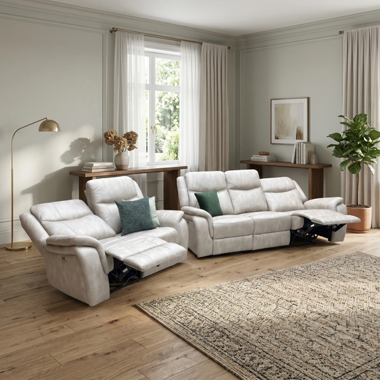 ‘Texas’ Stainley Stone Microfibre 3 + 2 Seater Power Recliner Sofa Set