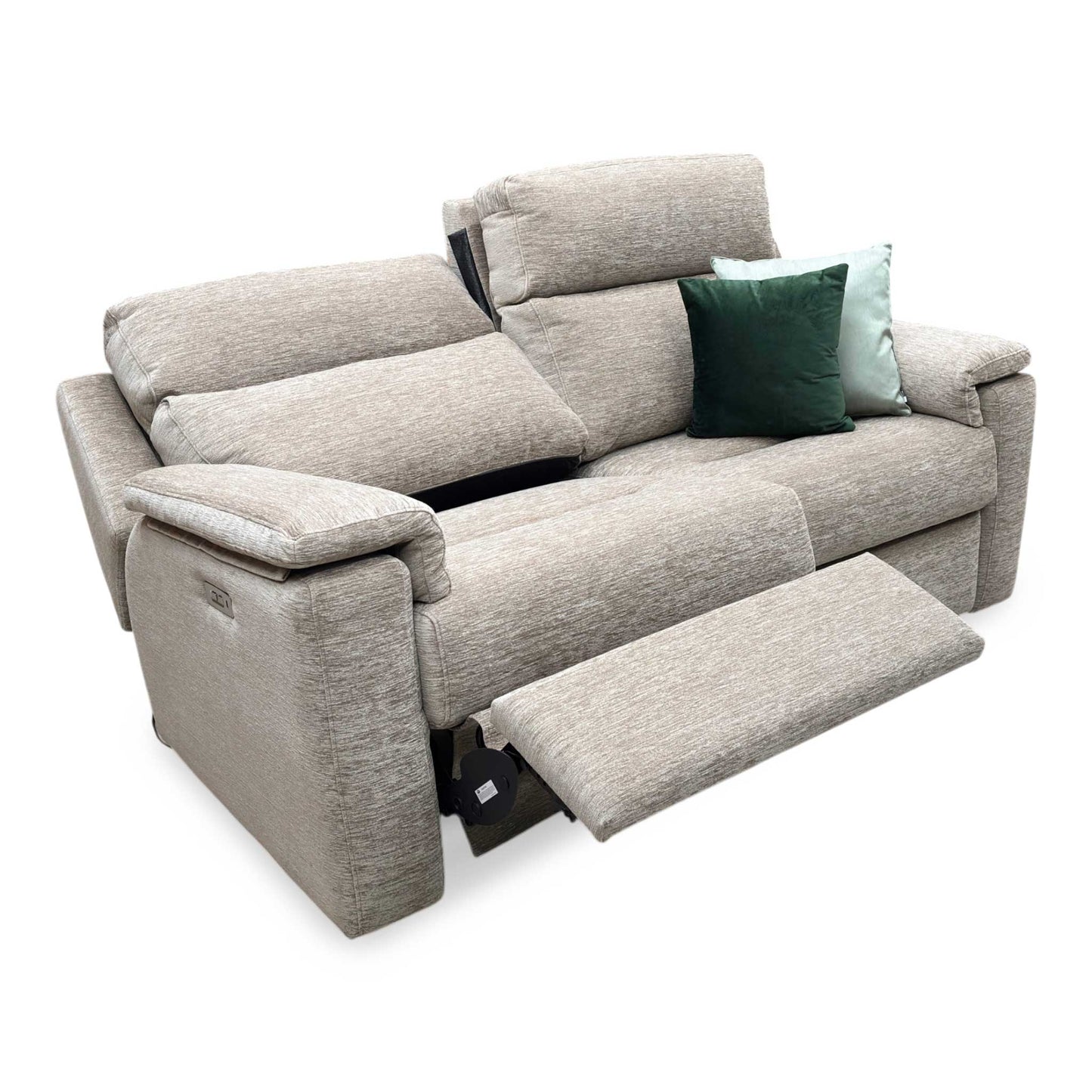 Full view of the G Plan ‘Thornbury’ 3-Seater Power Recliner Sofa in Destiny Storm Oatmeal fabric, showcasing its premium high-back design, luxurious deeply cushioned seats, and refined contemporary silhouette.