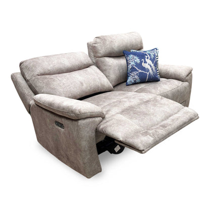 Full view of the ‘Sloane’ 3-Seater Power Recliner Sofa in Marble Charcoal Grey fabric, showcasing its modern deeply padded design, integrated headrests, and sleek built-in power controls.