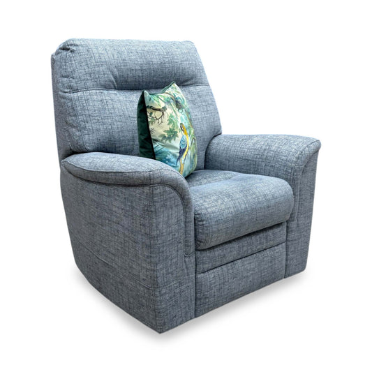 Full view of the Furniture Village Parker Knoll ‘Hudson 23’ Armchair in Dash Blue fabric, showcasing its high, supportive split-back design, plush integrated lumbar support, and deeply padded arms.