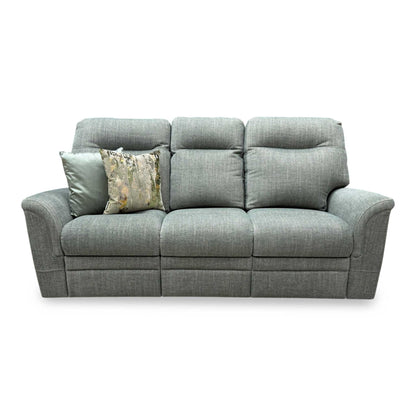 Front view of the Furniture Village Parker Knoll ‘Hudson 23’ 3-Seater Sofa in Sierra Conifer Green fabric, showcasing its deep curvaceous back, plush padded arms, and exceptionally comfy cushioned seating profile.