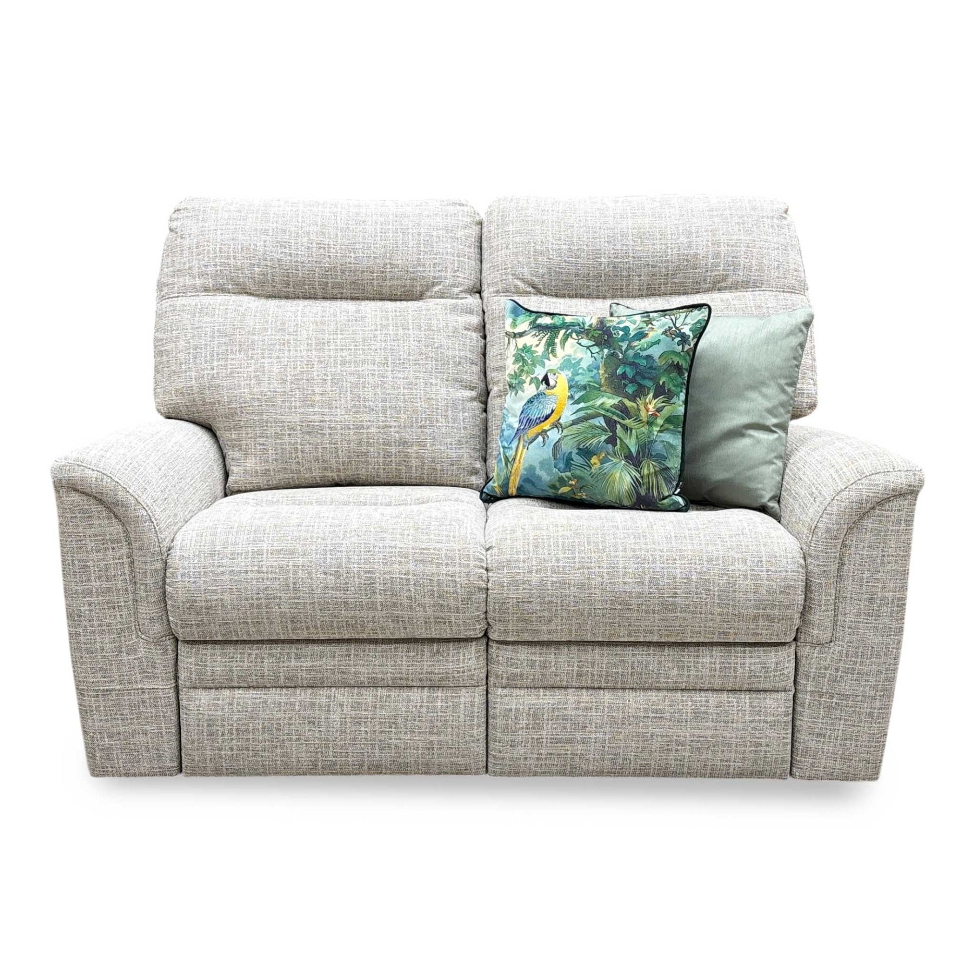 Front view of the Parker Knoll ‘Hudson’ 2-Seater Sofa in Dash Oatmeal fabric, showcasing its classic, deeply cushioned design, supportive high back, and elegant tailored armrests.