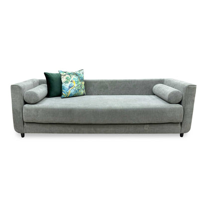 Front view of the Furniture Village ‘Esprit’ Day Bed in sleek grey fabric, displaying its clean, minimalist lines, tailored cushioning, and contemporary multi-functional design.