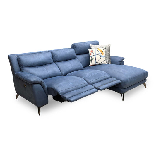 ‘Contempo’ Bfa-Blj-R10 Blue Suede Fabric Power Recliner Right Hand Facing Chaise End Sofa