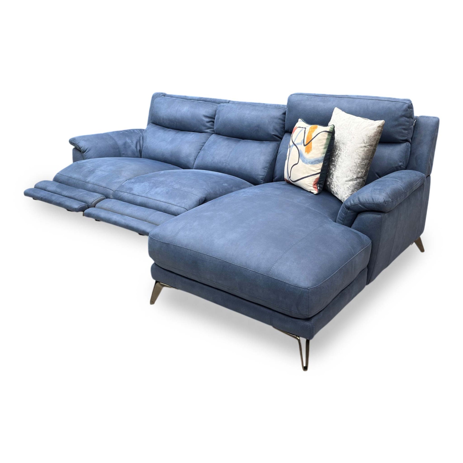‘Contempo’ Bfa-Blj-R10 Blue Suede Fabric Power Recliner Right Hand Facing Chaise End Sofa - product photo 4