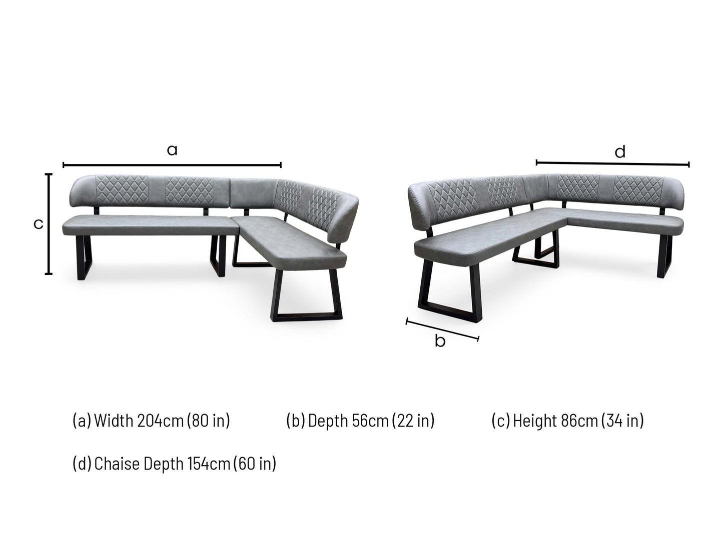 'Venus’ Grey Faux Leather Right Hand Facing Dining Bench