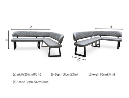 'Venus’ Grey Faux Leather Right Hand Facing Dining Bench