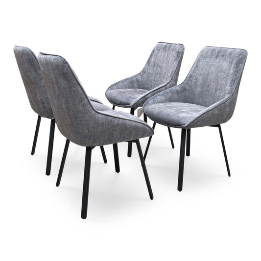 ‘Veja’ Grey Velvet Swivel Dining Chairs - Set of 4