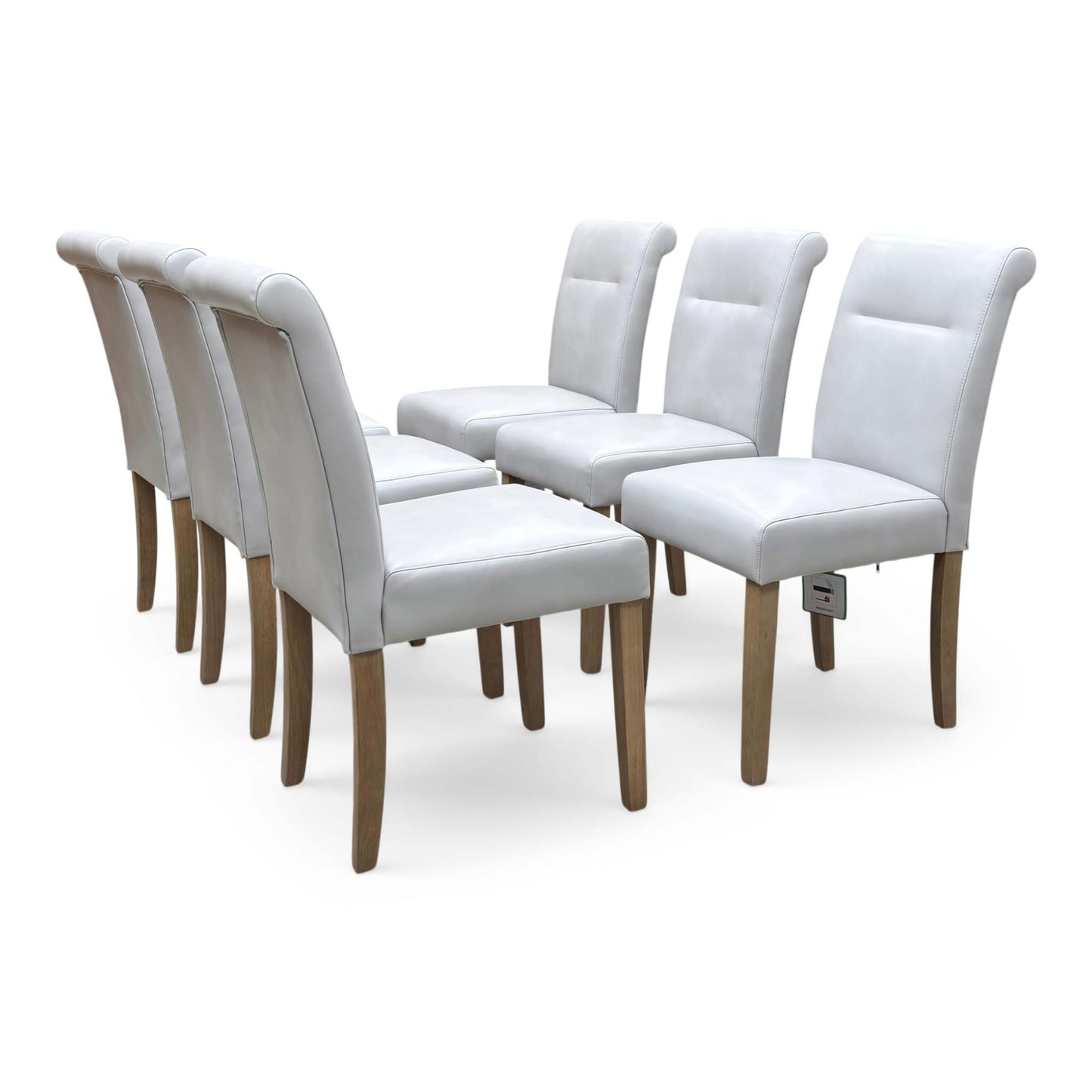 ‘Lewis’ Light Grey Set of 6 Roll Back Faux Leather Dining Chairs