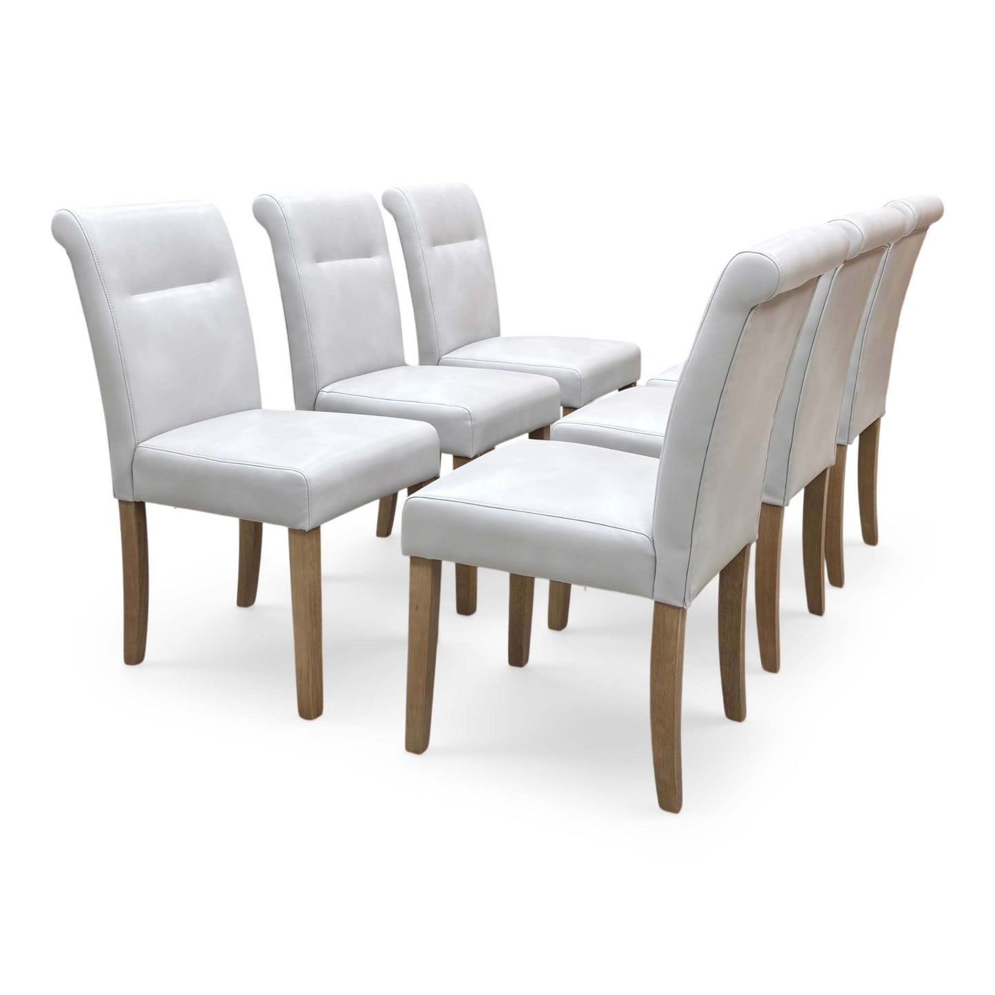 ‘Lewis’ Rectangular 160cm Extending Dining Table and 6 Light Grey Roll Back Faux Leather Chairs Dining Set