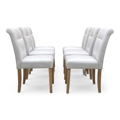 ‘Lewis’ Light Grey Set of 6 Roll Back Faux Leather Dining Chairs