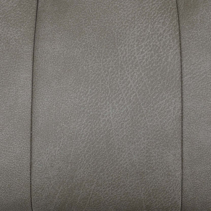 Close up shot for the ‘Germain’ Taupe faux leather dining chairs, highlighting the pair configuration, smooth 180-degree swivel return function, and modern industrial style.