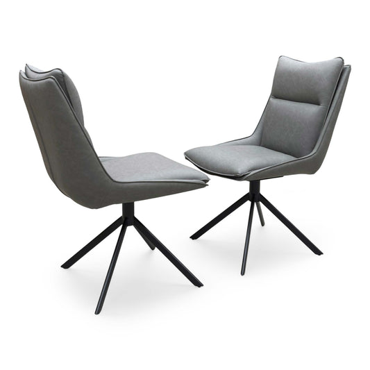 ‘Catalina’ Dark Grey Faux Leather Pair of Swivel Dining Chairs