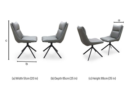 ‘Catalina’ Dark Grey Faux Leather Pair of Swivel Dining Chairs