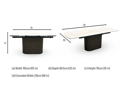 ‘Tiber’ Ceramic Top Draw Leaf Extending Dining Table 160-219cm