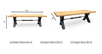 Bodahl ‘Terra’ 1 Oil Solid Oak 240cm Dining Table with Metal X-Shaped Legs