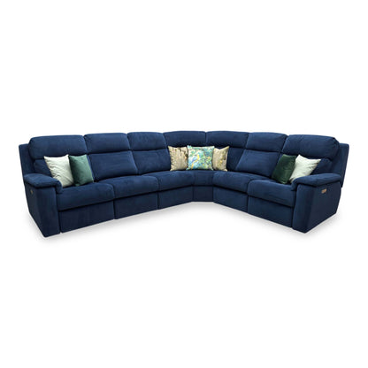 G Plan ‘Thornbury’ A901 Plush Indigo Blue Velvet Power Recliner XL Corner Sofa with Power Headrests and Power Lumbar