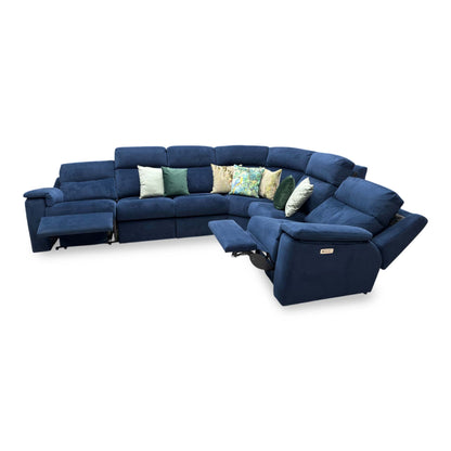 G Plan ‘Thornbury’ A901 Plush Indigo Blue Velvet Power Recliner XL Corner Sofa with Power Headrests and Power Lumbar