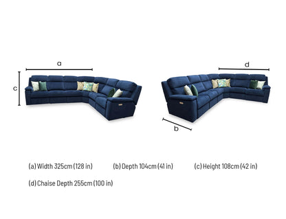 G Plan ‘Thornbury’ A901 Plush Indigo Blue Velvet Power Recliner XL Corner Sofa with Power Headrests and Power Lumbar