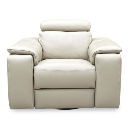 Nicoletti ‘Davide’ Torello 371 Ice Grey Leather Swivel Rocker Power Recliner Chair