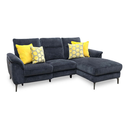 ‘Morgan’ Manhattan Indigo Fabric 3 Seater Power Recliner Sofa with Chaise End