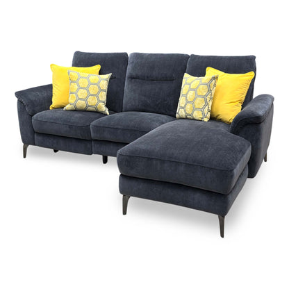 ‘Morgan’ Manhattan Indigo Fabric 3 Seater Power Recliner Sofa with Chaise End