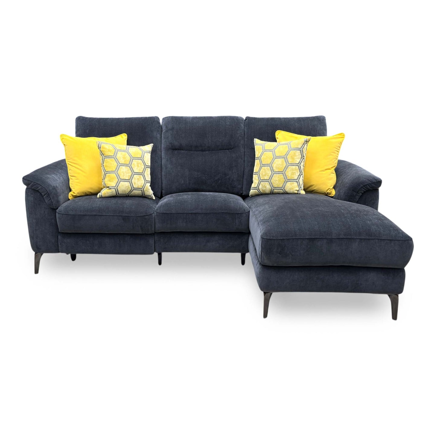 ‘Morgan’ Manhattan Indigo Fabric 3 Seater Power Recliner Sofa with Chaise End