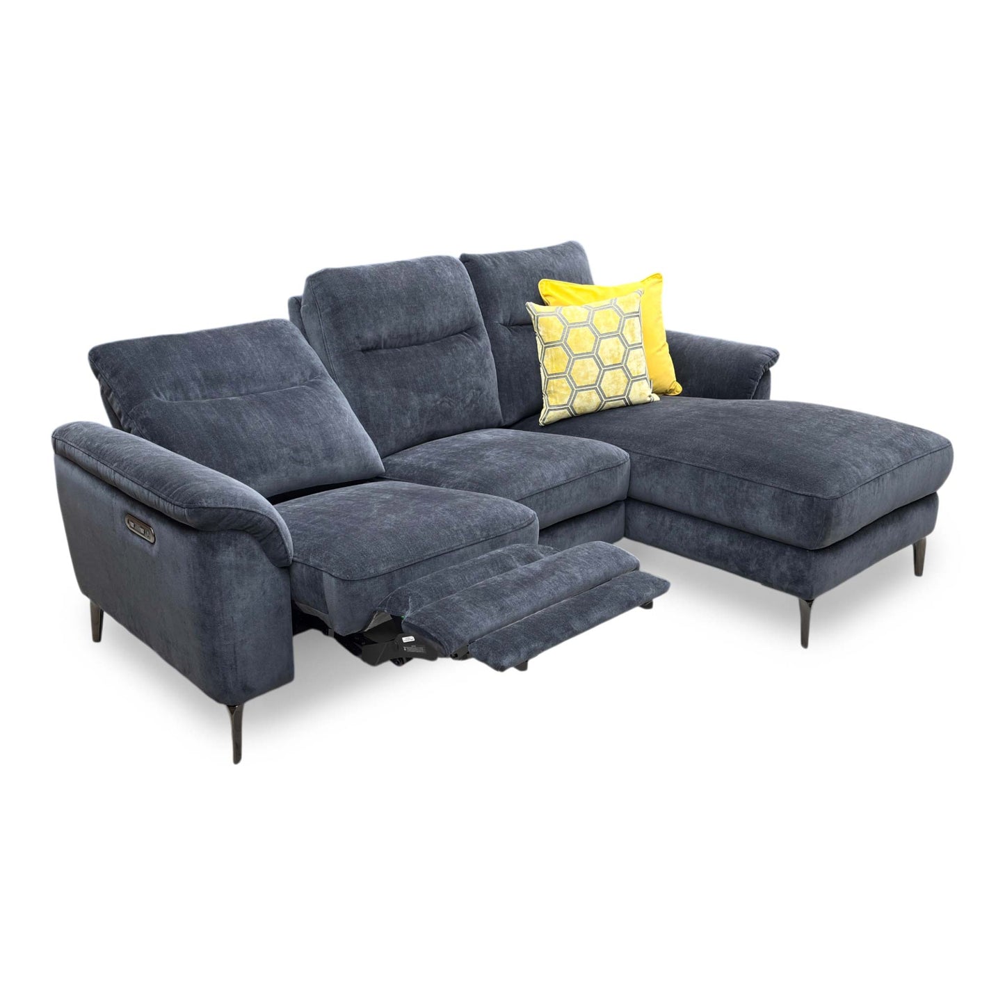 ‘Morgan’ Manhattan Indigo Fabric 3 Seater Power Recliner Sofa with Chaise End