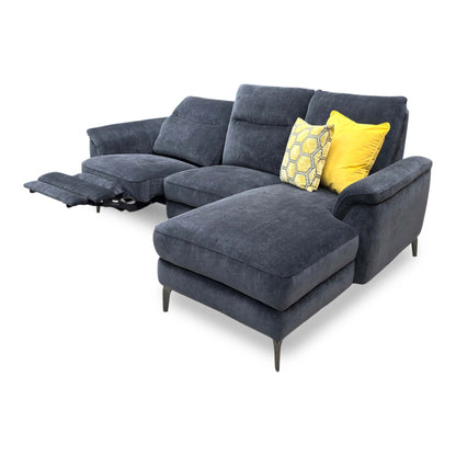 ‘Morgan’ Manhattan Indigo Fabric 3 Seater Power Recliner Sofa with Chaise End