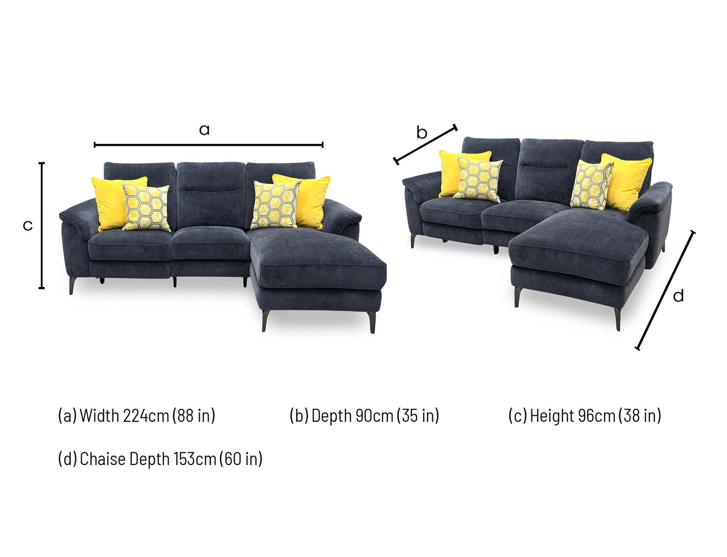 ‘Morgan’ Manhattan Indigo Fabric 3 Seater Power Recliner Sofa with Chaise End