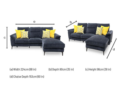 ‘Morgan’ Manhattan Indigo Fabric 3 Seater Power Recliner Sofa with Chaise End