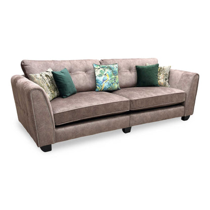 ‘Mariah’ Dapple Chocolate-Tri Chrome Insert Fabric 4 Seater Classic Back Split Frame Sofa