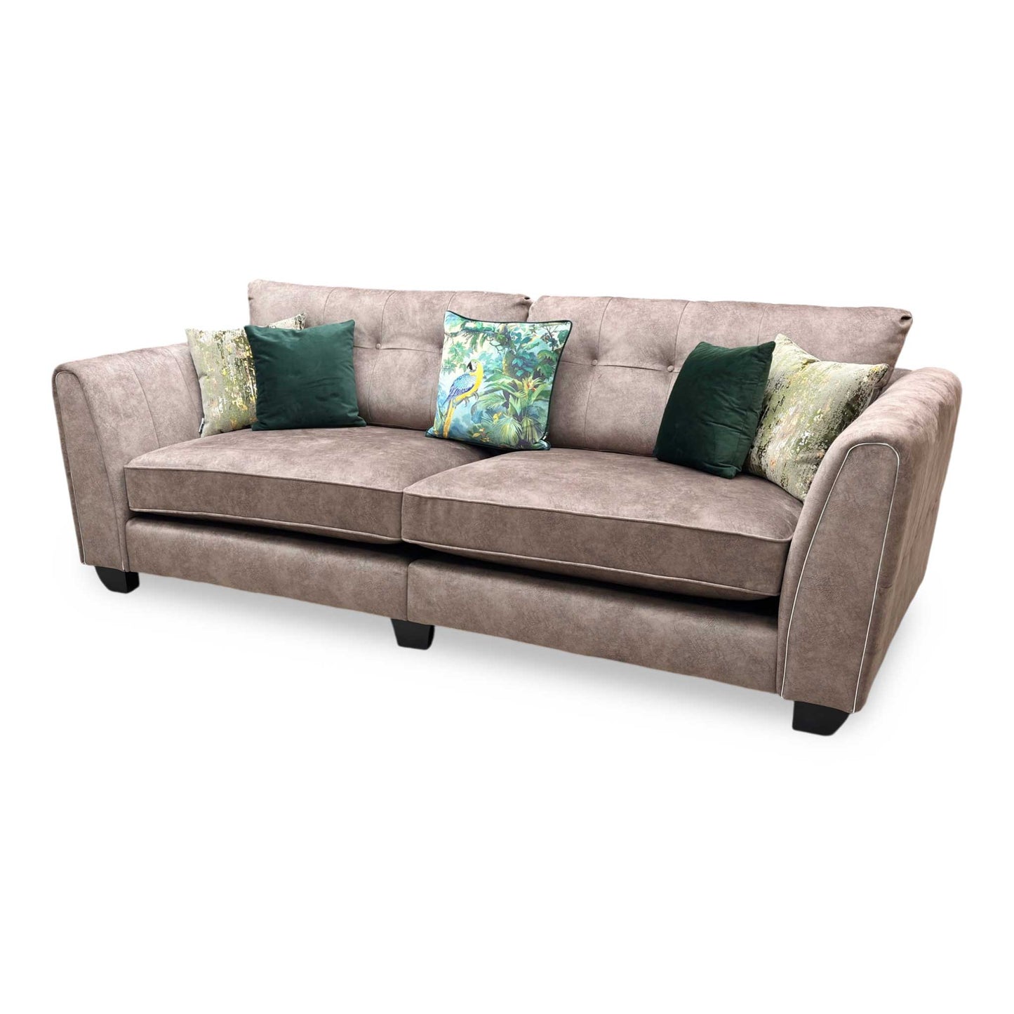 ‘Mariah’ Dapple Chocolate-Tri Chrome Insert Fabric 4 Seater Classic Back Split Frame Sofa